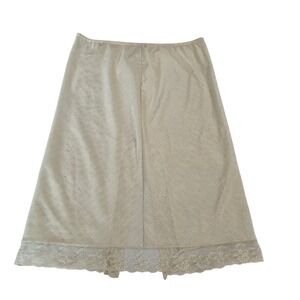 VTG Movie Star Slip Skirt Womens Cream S‎ Polyester Elastic Waist Slit Lace Trim